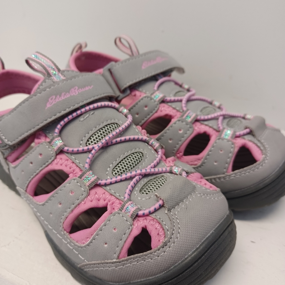 Eddie Bauer Girls Kids' Size 3 Gray and Pink Bump Toe Sandals